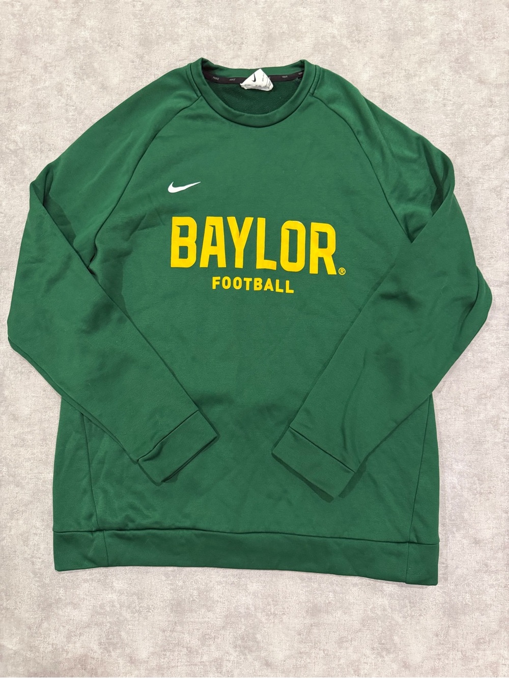 Nike Green Baylor Football Crewneck with Yellow Logo